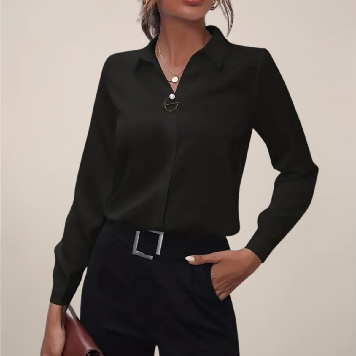 Style200™ | Chic Long Sleeve Collar Blouse for Any Occasion