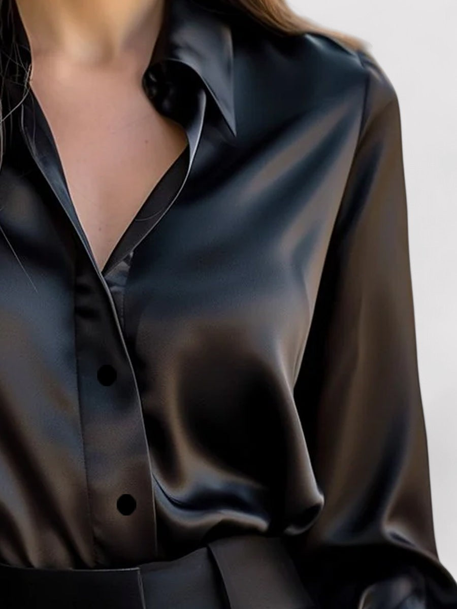 Style200™ | Chic Satin Long Sleeve Blouse for All Occasions