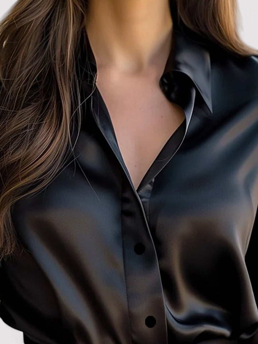 Style200™ | Chic Satin Long Sleeve Blouse for All Occasions