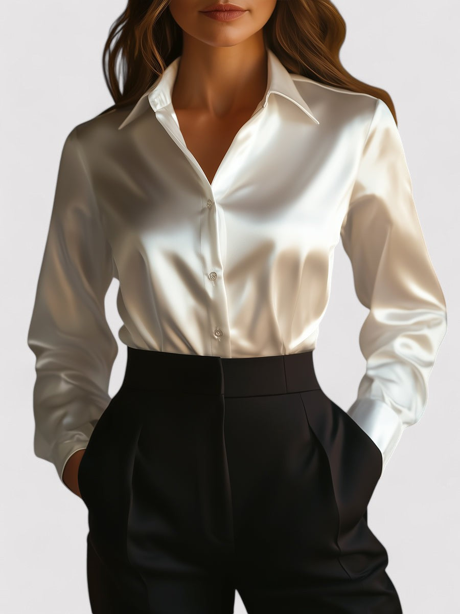 Style200™ | Chic Satin Long Sleeve Blouse for All Occasions
