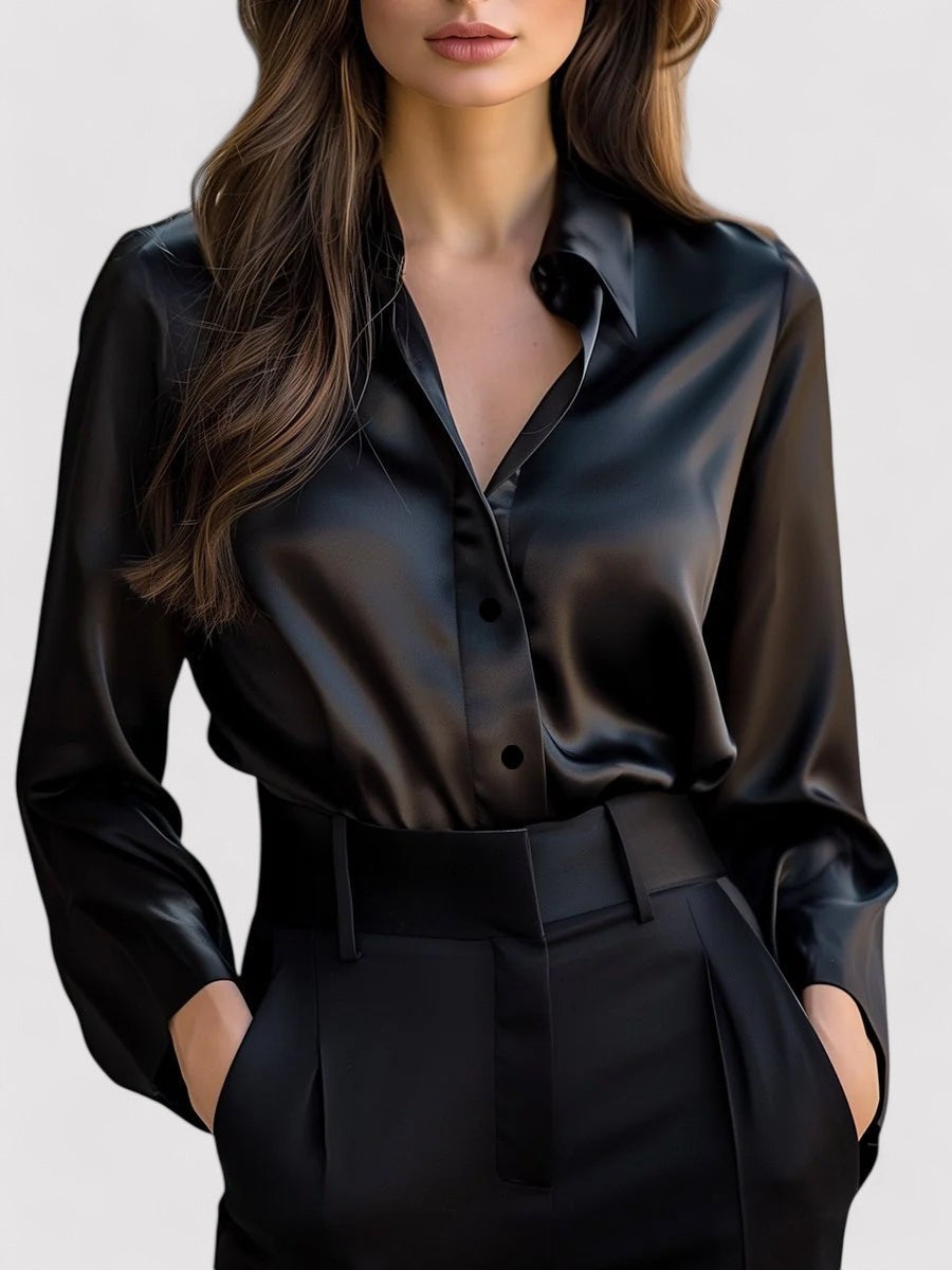 Style200™ | Chic Satin Long Sleeve Blouse for All Occasions
