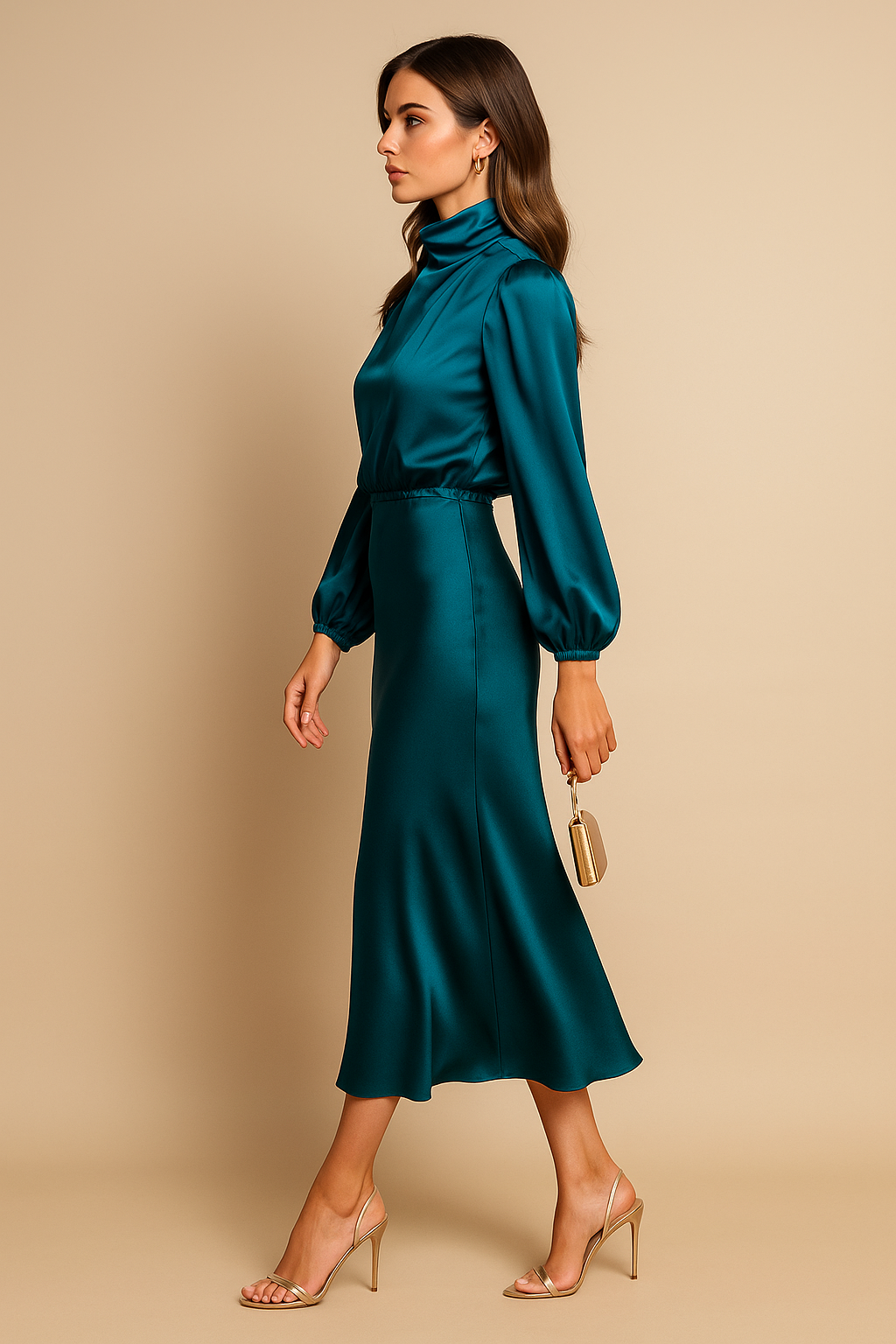 Rosie™ | Chic High Neck Midi Dress for Stylish Occasions
