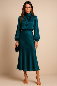 Rosie™ | Chic High Neck Midi Dress for Stylish Occasions