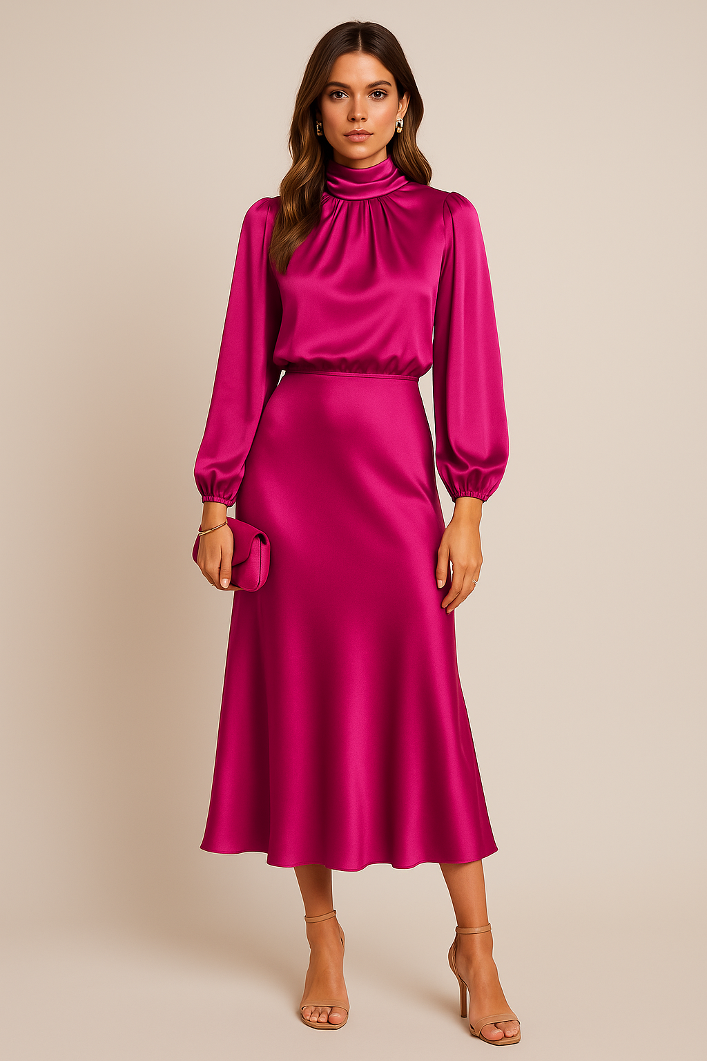 Rosie™ | Chic High Neck Midi Dress for Stylish Occasions
