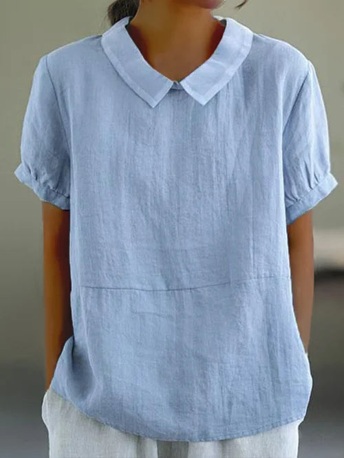 Style200™ | Women’s Linen Short Sleeve Blouse with Peter Pan Collar for Everyday Wear