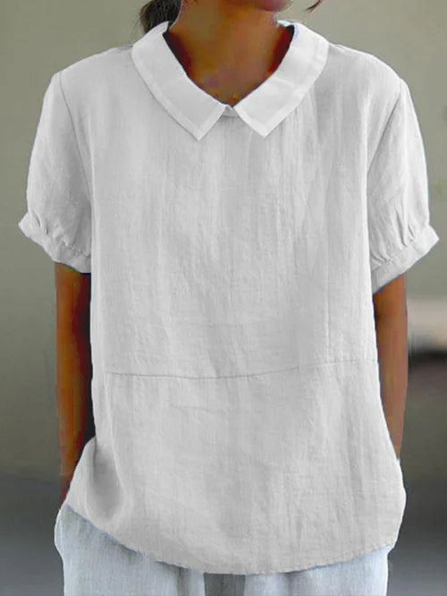 Style200™ | Women’s Linen Short Sleeve Blouse with Peter Pan Collar for Everyday Wear