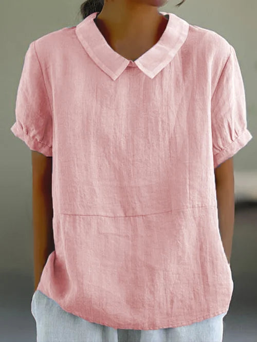 Style200™ | Women’s Linen Short Sleeve Blouse with Peter Pan Collar for Everyday Wear