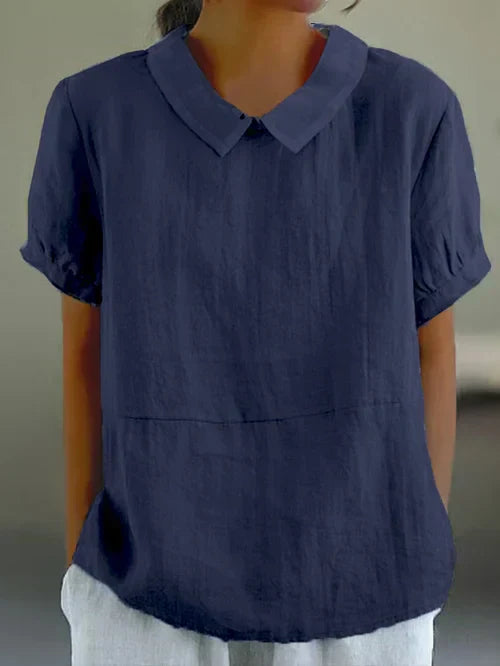 Style200™ | Women’s Linen Short Sleeve Blouse with Peter Pan Collar for Everyday Wear