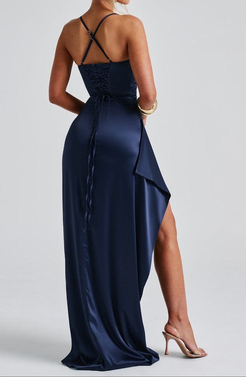 Zoe™ | Navy Blue Spaghetti Strap Maxi Dress for Evening Events
