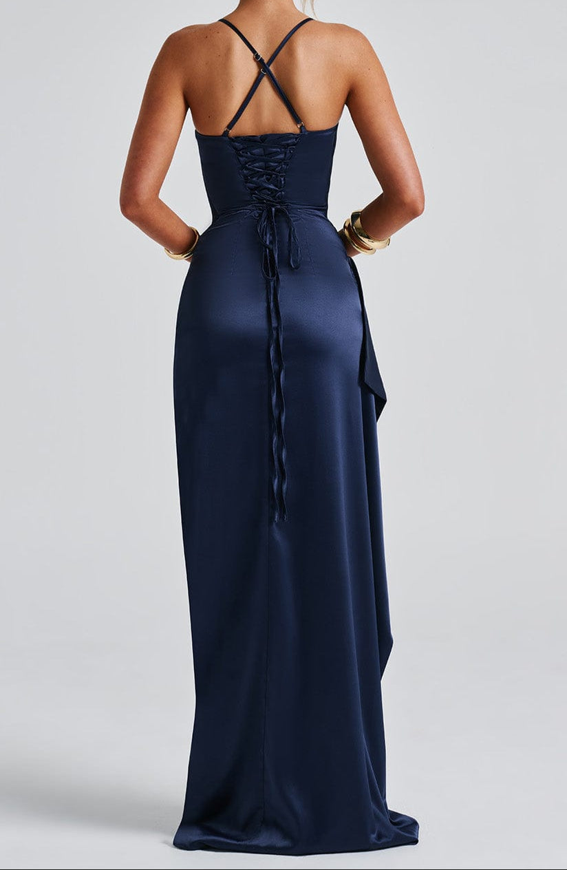 Zoe™ | Navy Blue Spaghetti Strap Maxi Dress for Evening Events