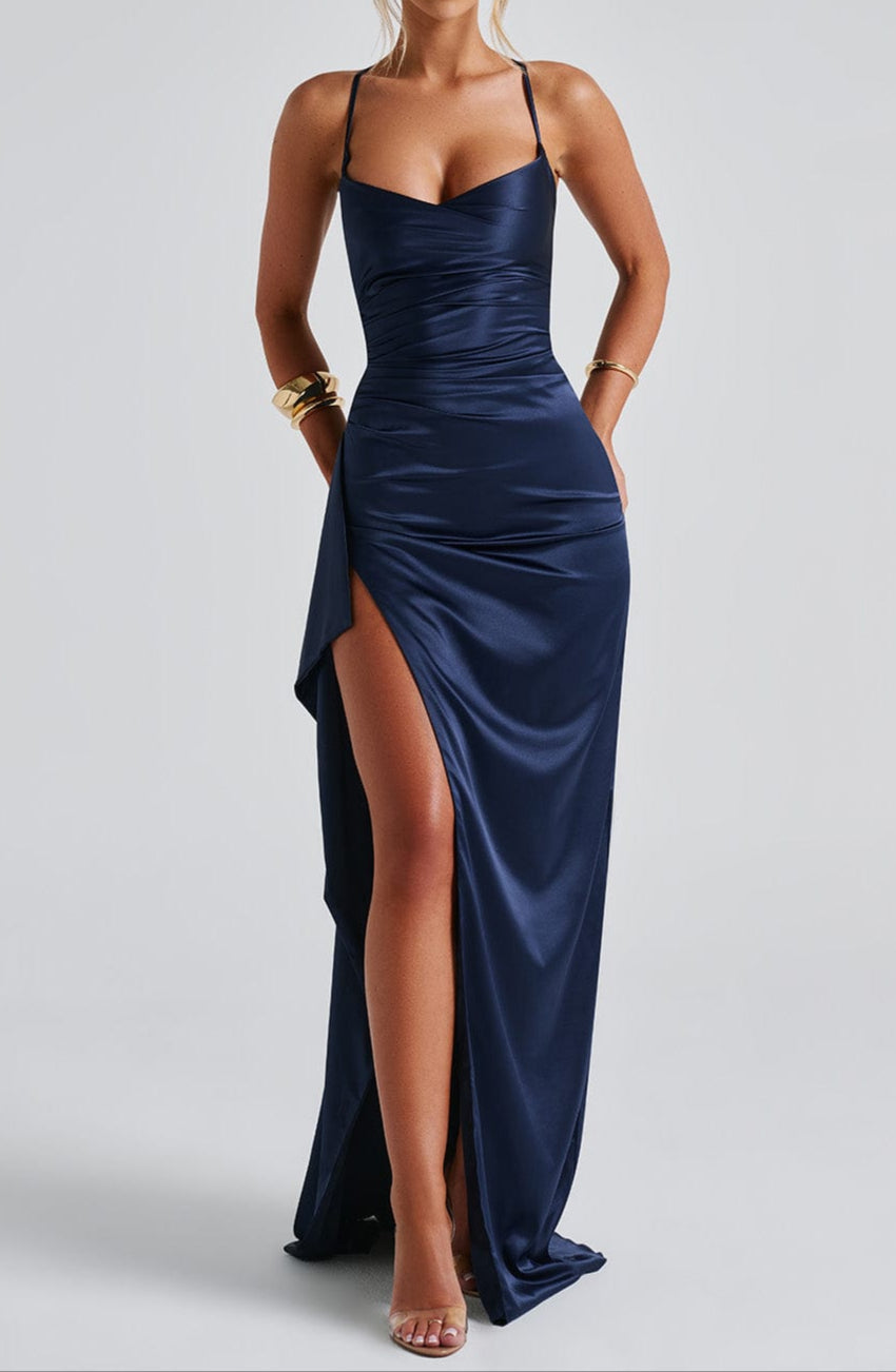 Zoe™ | Navy Blue Spaghetti Strap Maxi Dress for Evening Events