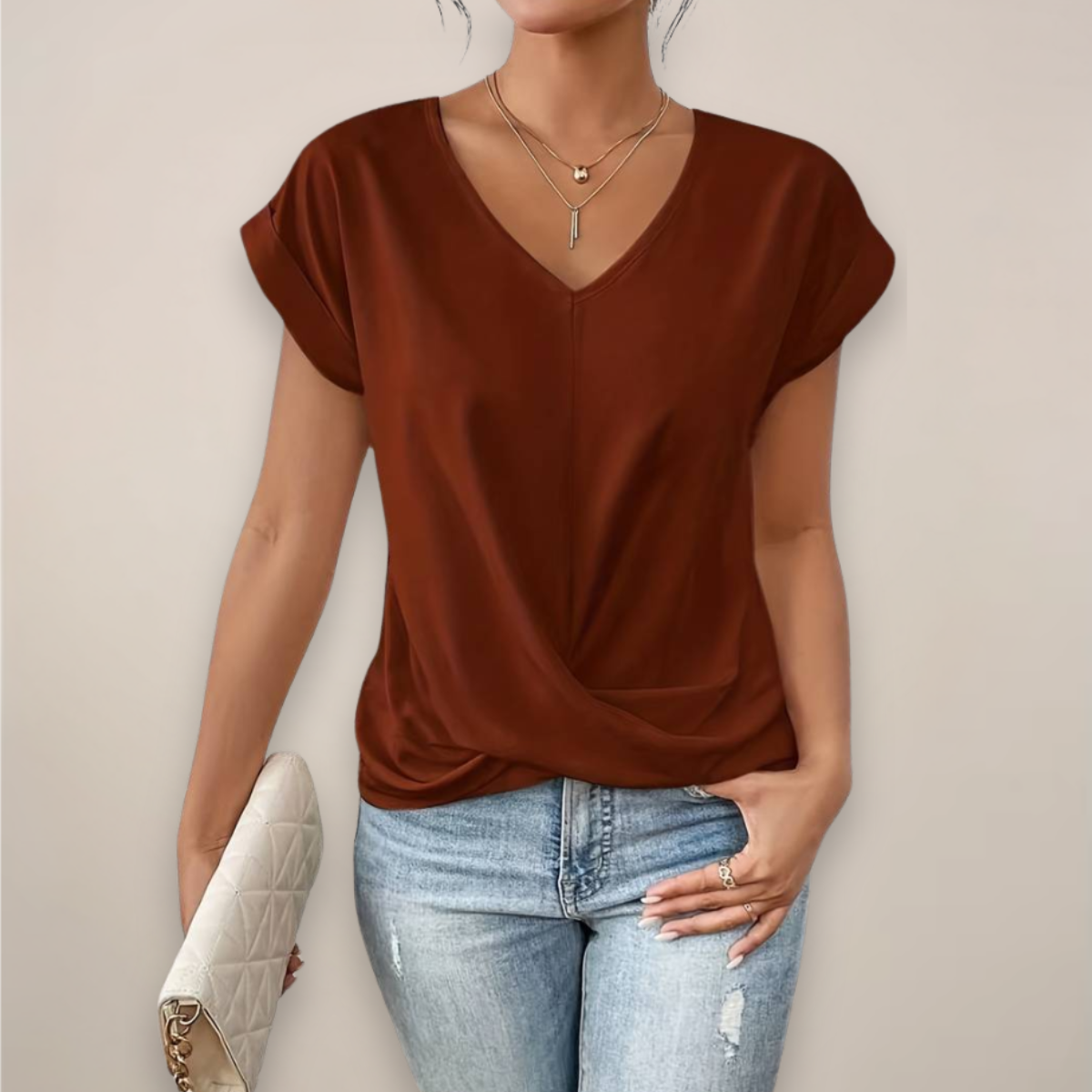 Style200™ | Chic Women's V-Neck Twist Front Top for Spring & Summer