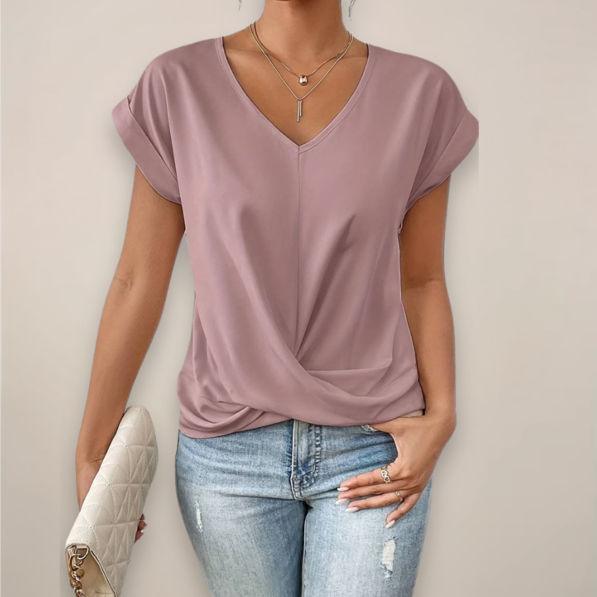 Style200™ | Chic Women's V-Neck Twist Front Top for Spring & Summer