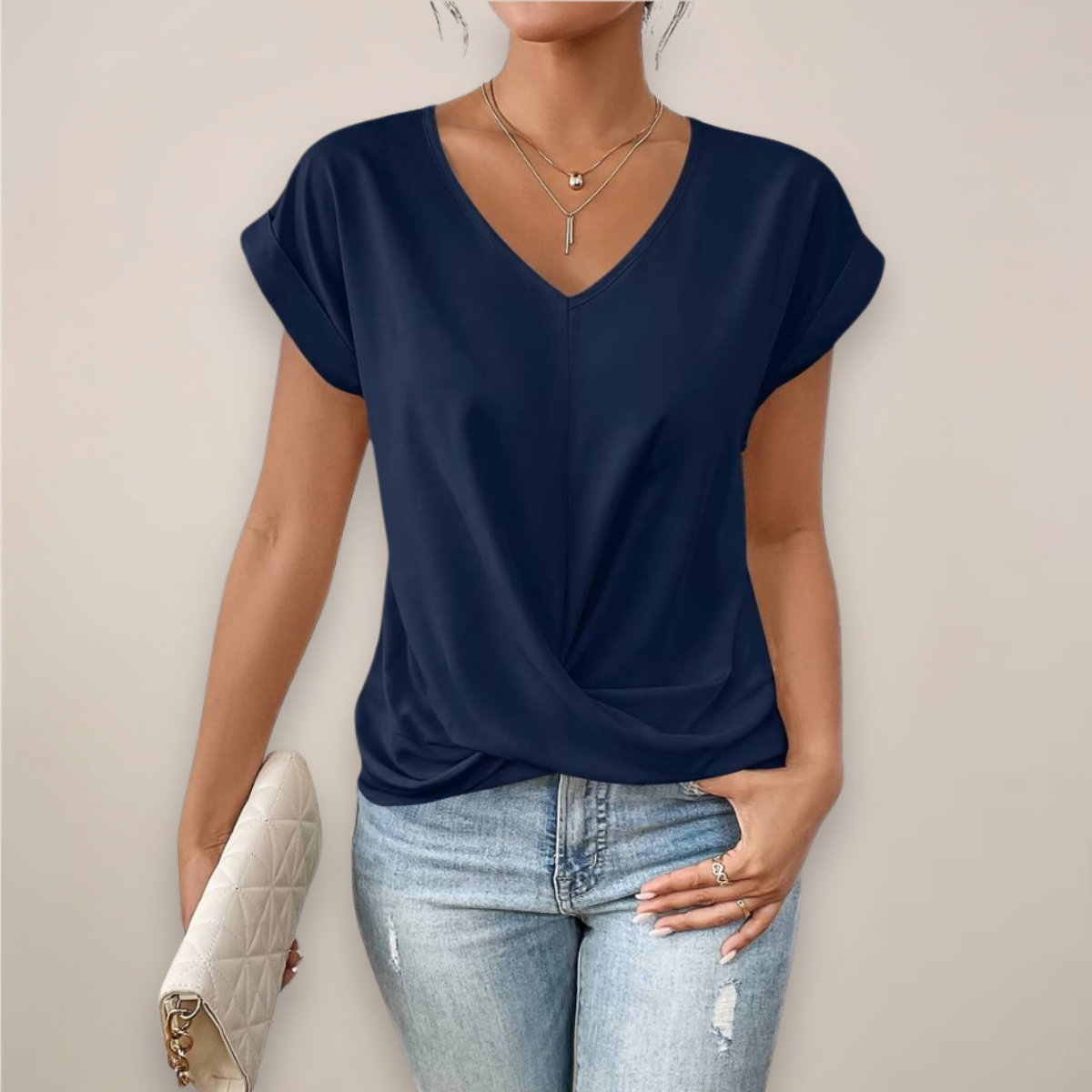 Style200™ | Chic Women's V-Neck Twist Front Top for Spring & Summer