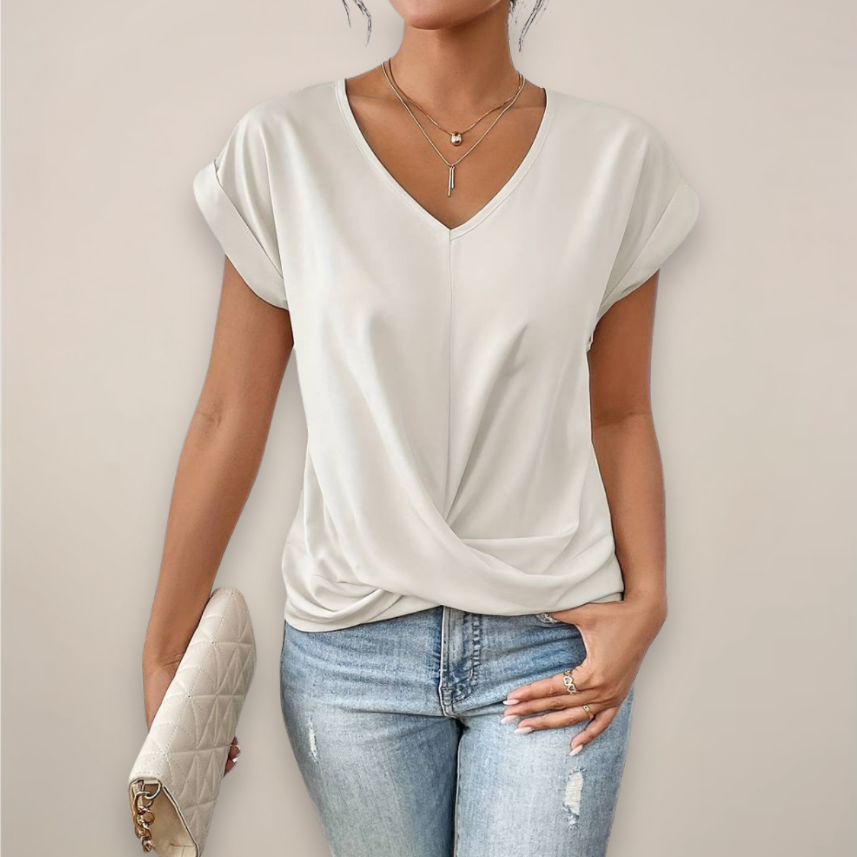 Style200™ | Chic Women's V-Neck Twist Front Top for Spring & Summer