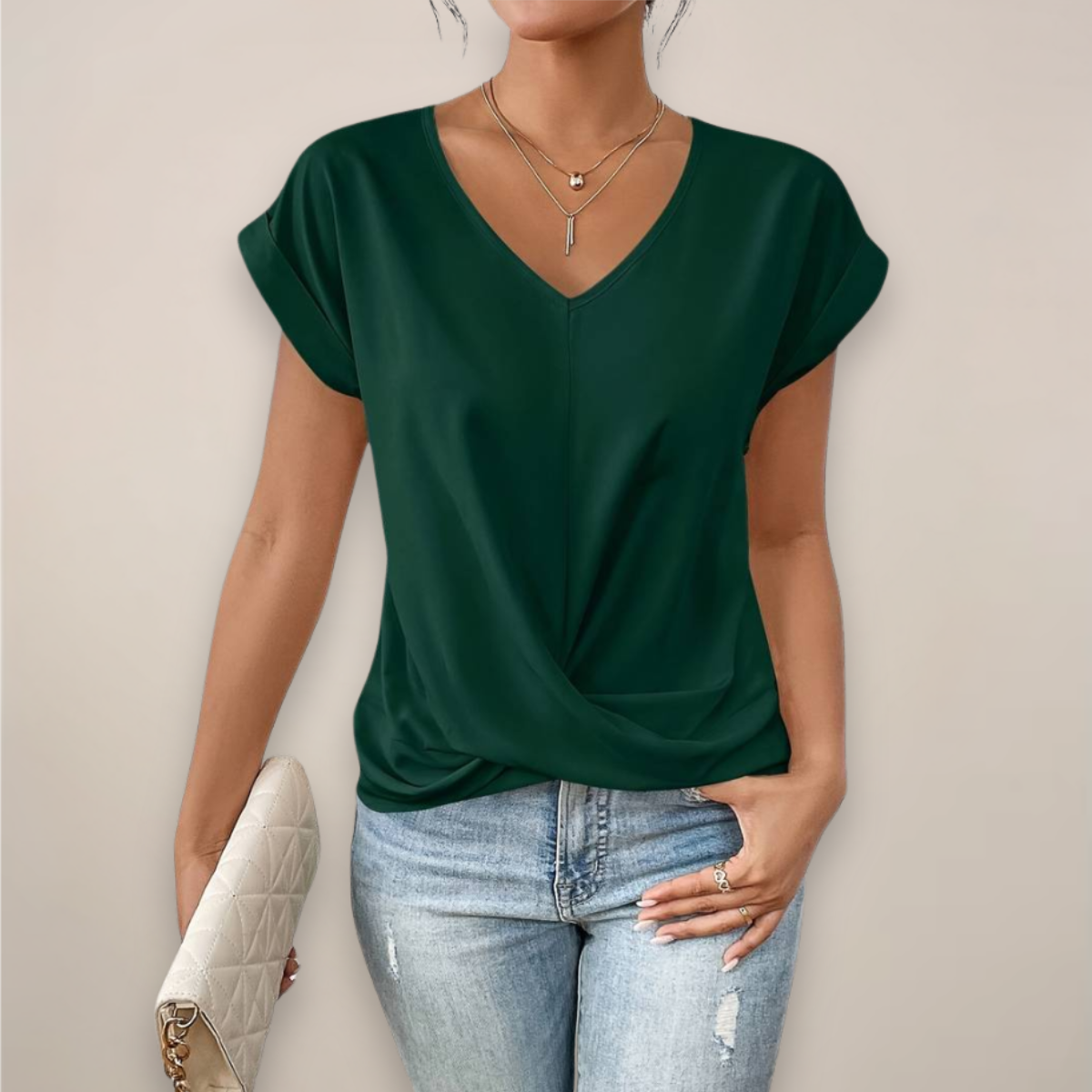 Style200™ | Chic Women's V-Neck Twist Front Top for Spring & Summer