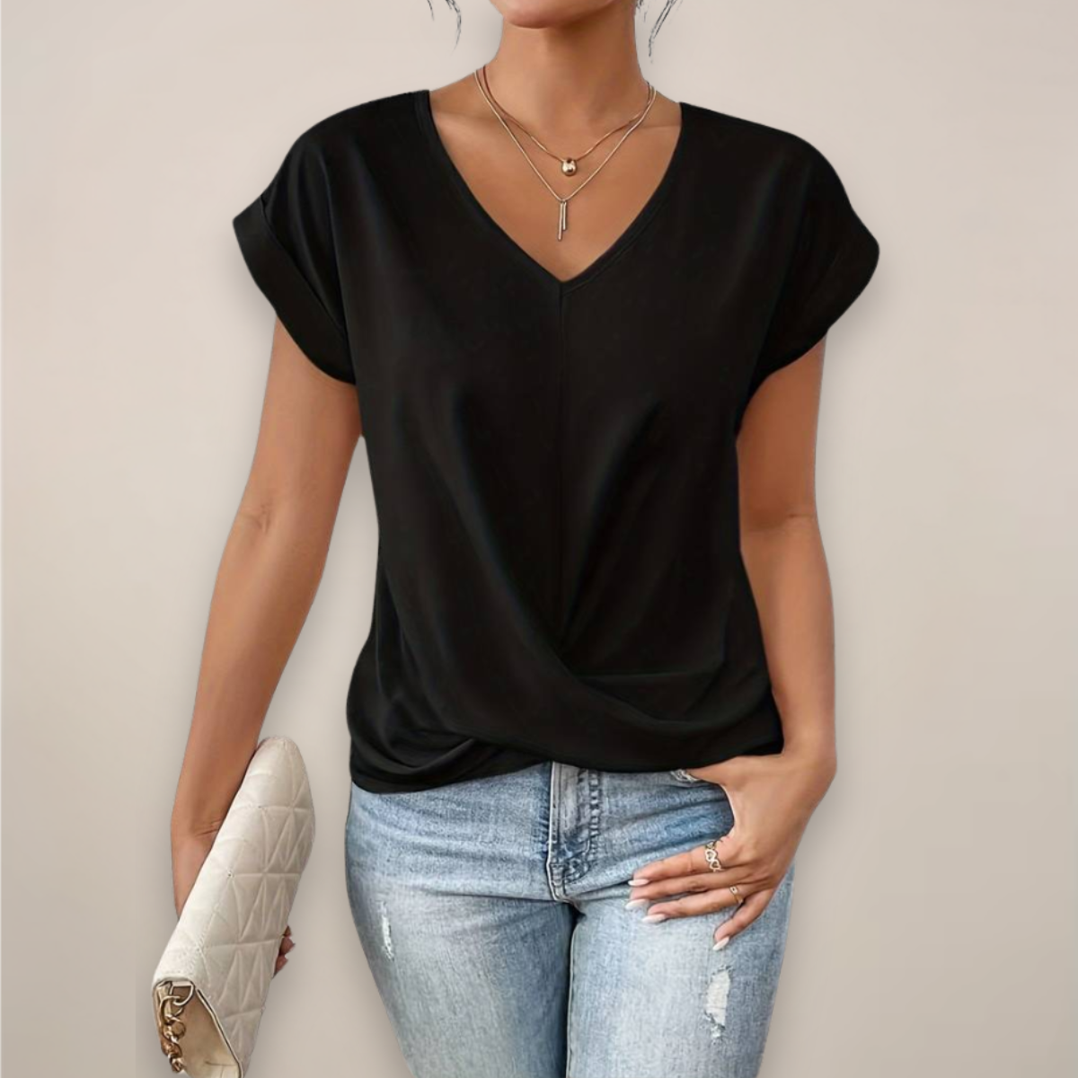 Style200™ | Chic Women's V-Neck Twist Front Top for Spring & Summer