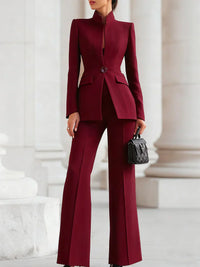 Vina™ | Women's Two-Piece Suit Set Longline Blazer & Flare Trousers
