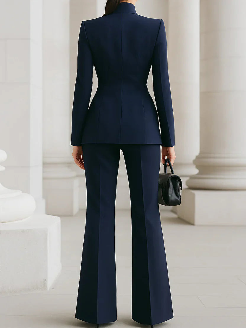 Vina™ | Women's Two-Piece Suit Set Longline Blazer & Flare Trousers