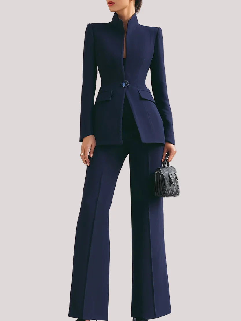 Vina™ | Women's Two-Piece Suit Set Longline Blazer & Flare Trousers