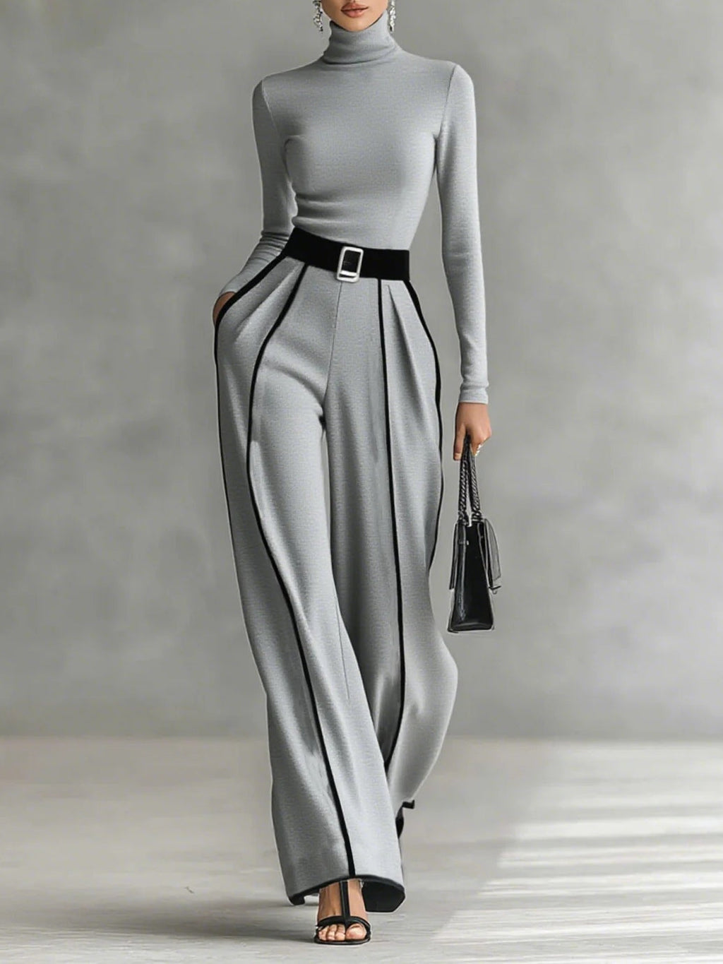 Linda™ | High-Neck Top & Wide-Leg Pants Set with Belt