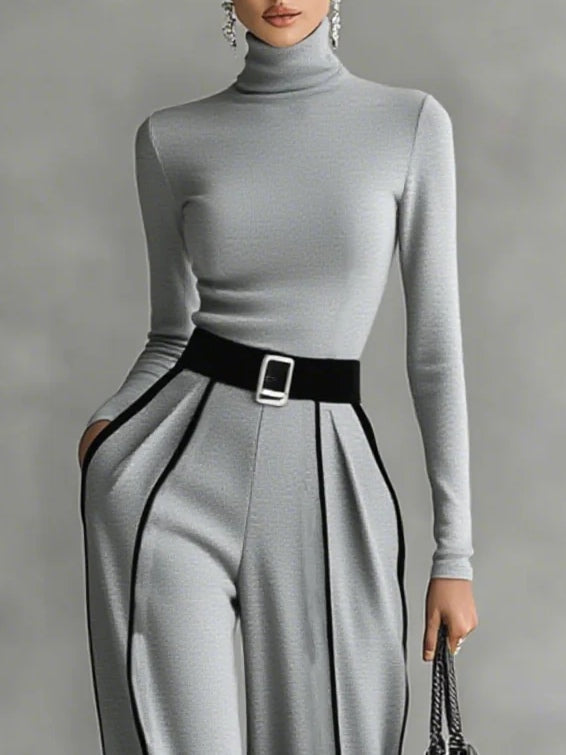Linda™ | High-Neck Top & Wide-Leg Pants Set with Belt