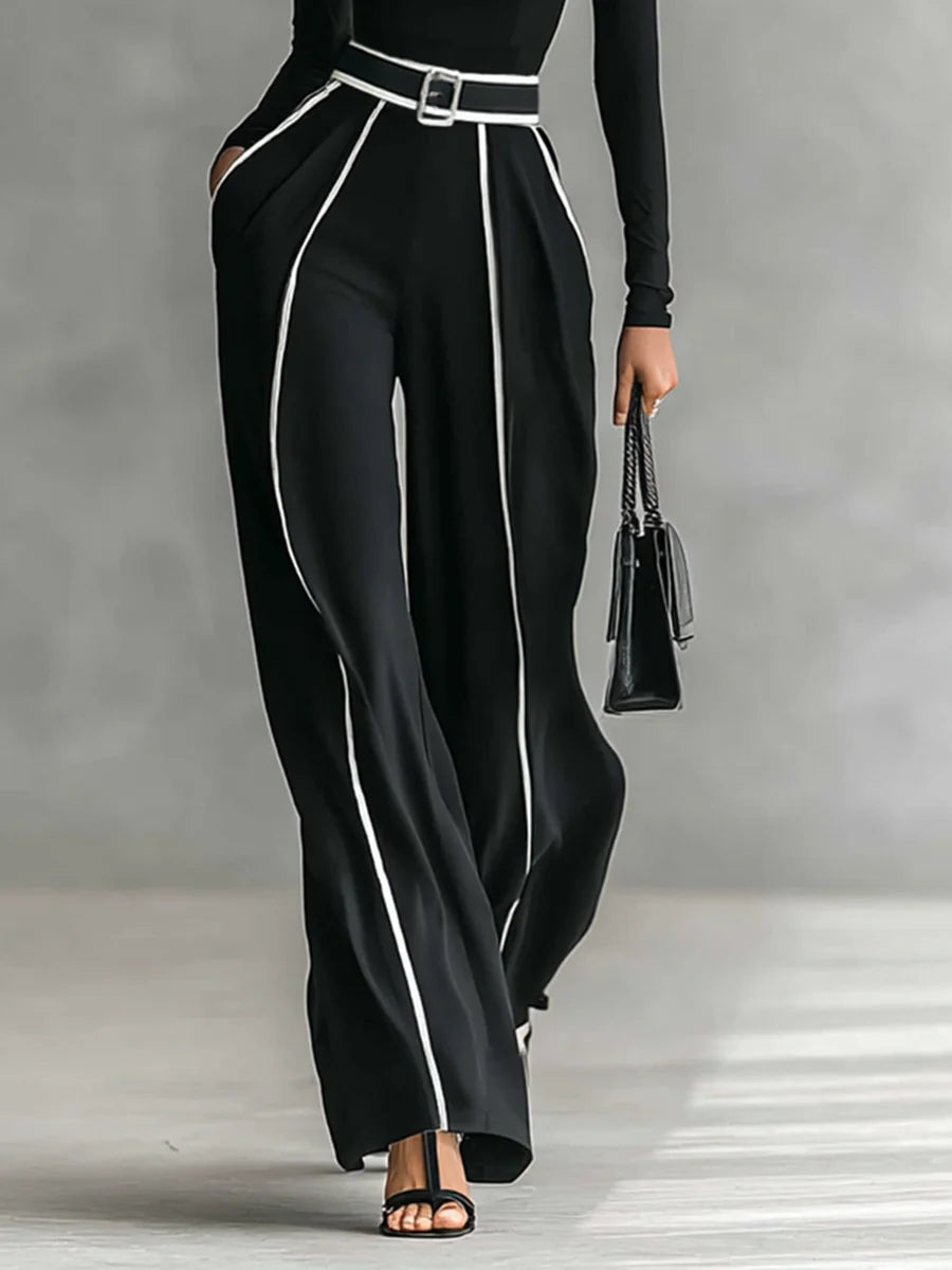 Linda™ | High-Neck Top & Wide-Leg Pants Set with Belt