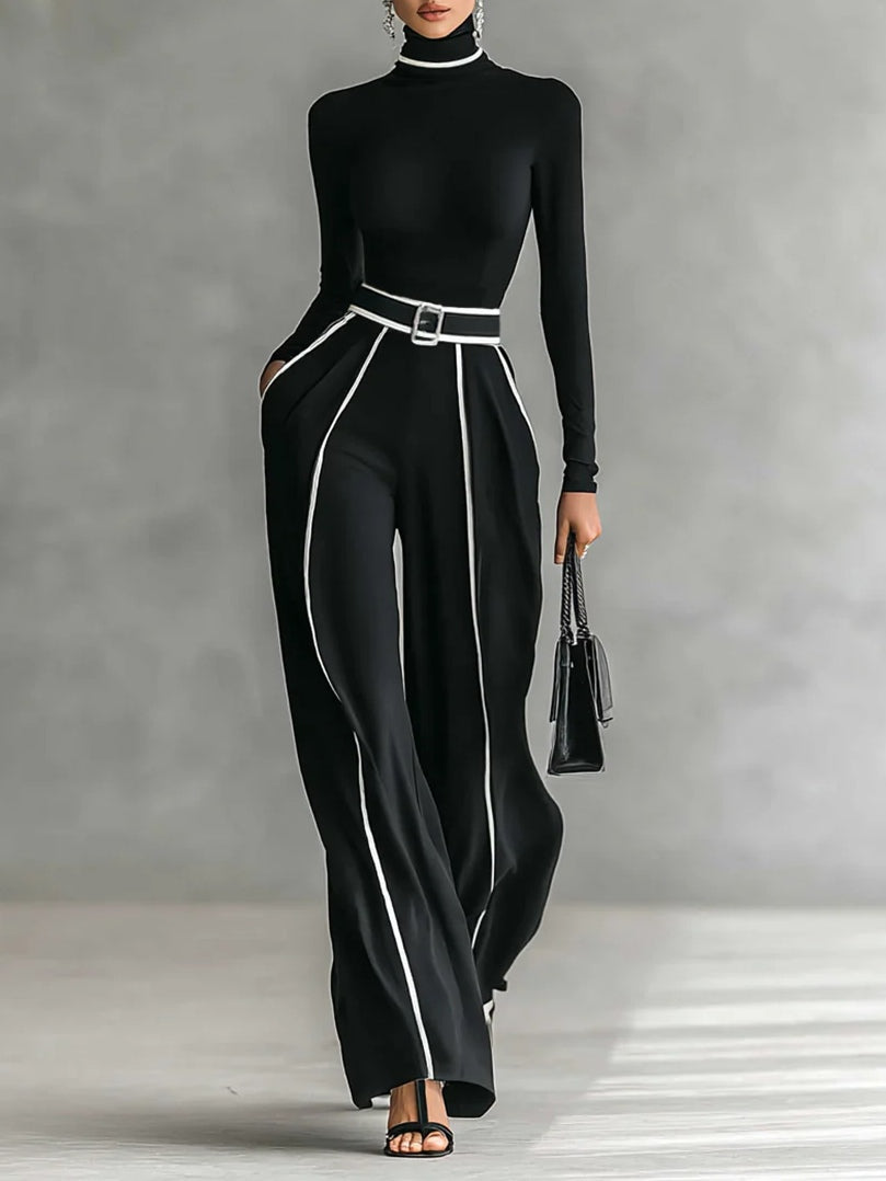Linda™ | High-Neck Top & Wide-Leg Pants Set with Belt