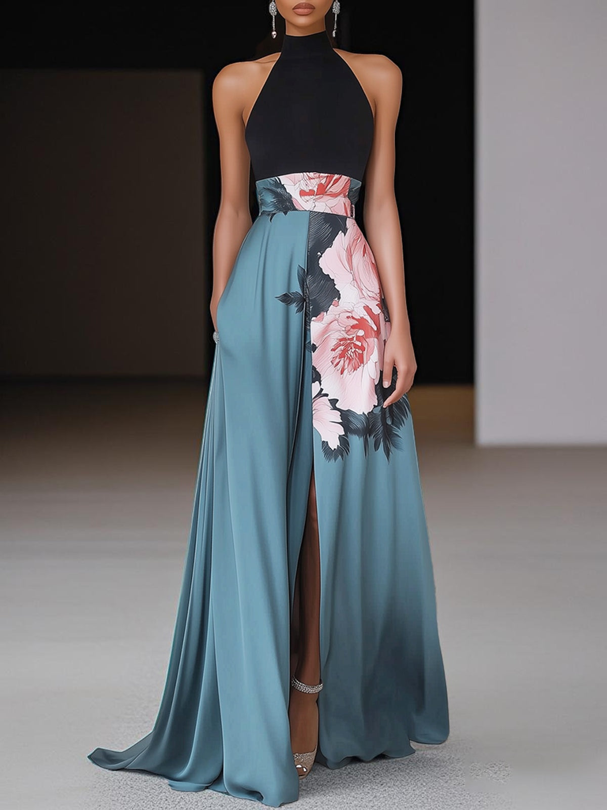 Aria™ | Women Floral Crew Neck Sleeveless Maxi Dress