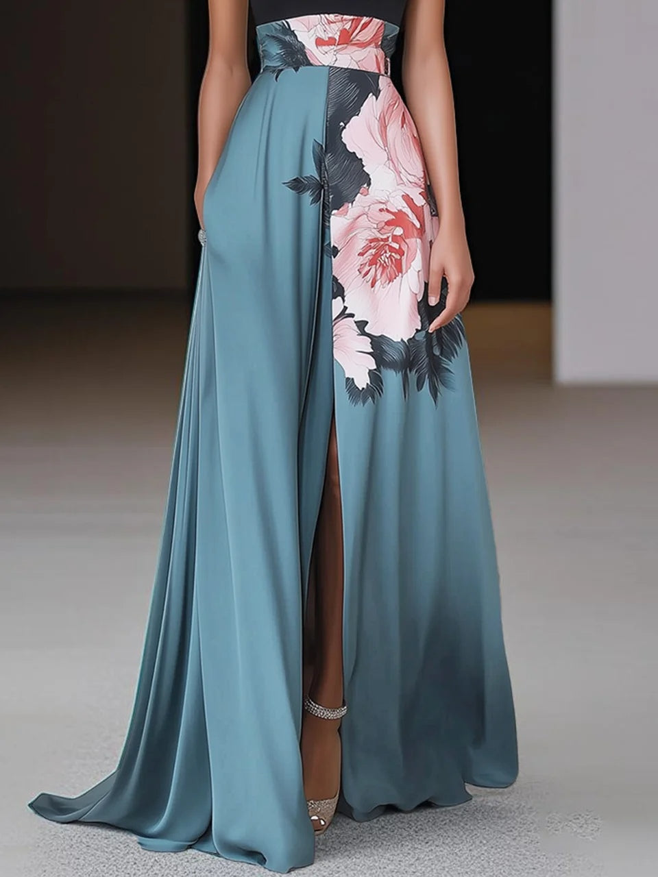 Aria™ | Women Floral Crew Neck Sleeveless Maxi Dress