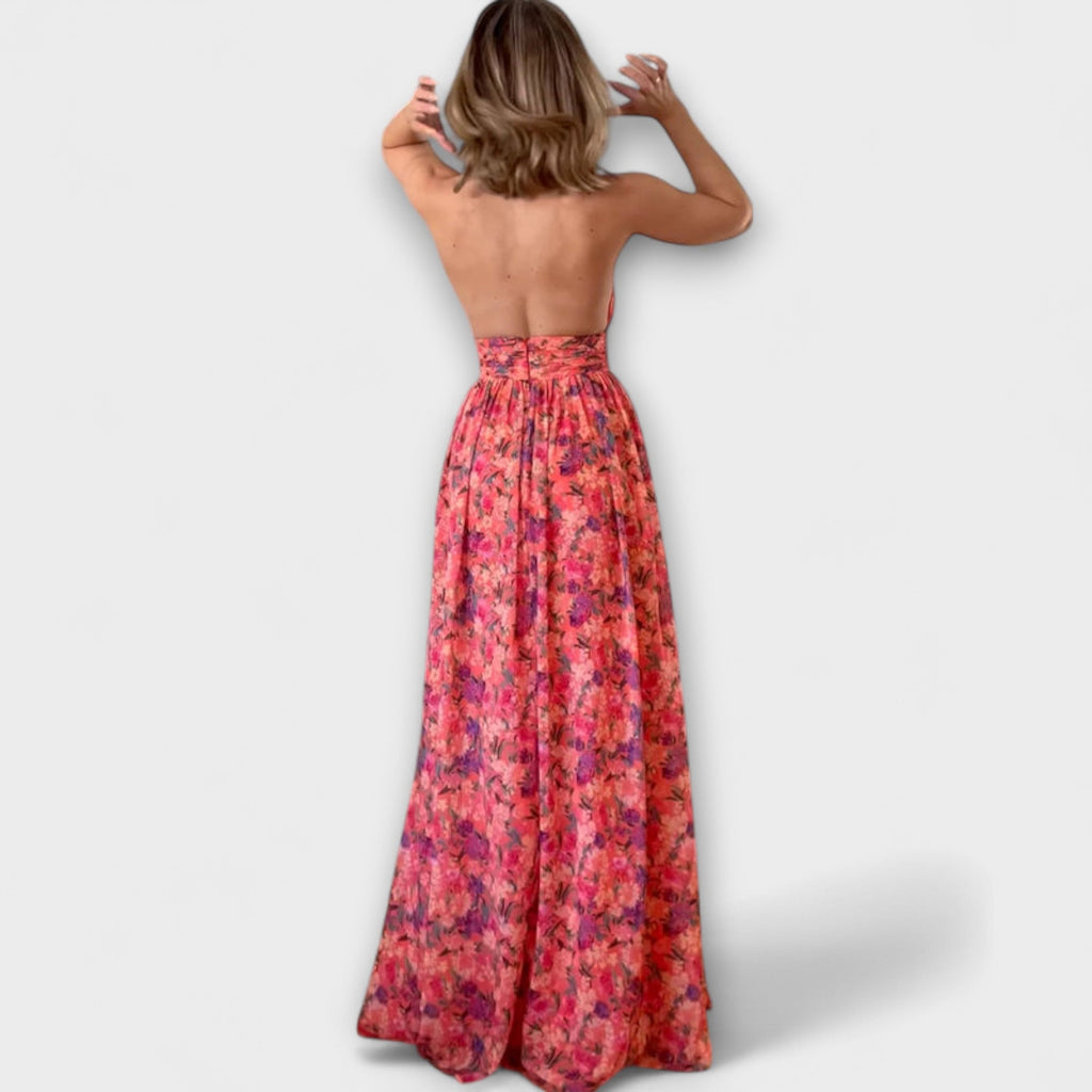 Style200™ | Nortrud Floral Print Backless Maxi Dress for Special Occasions