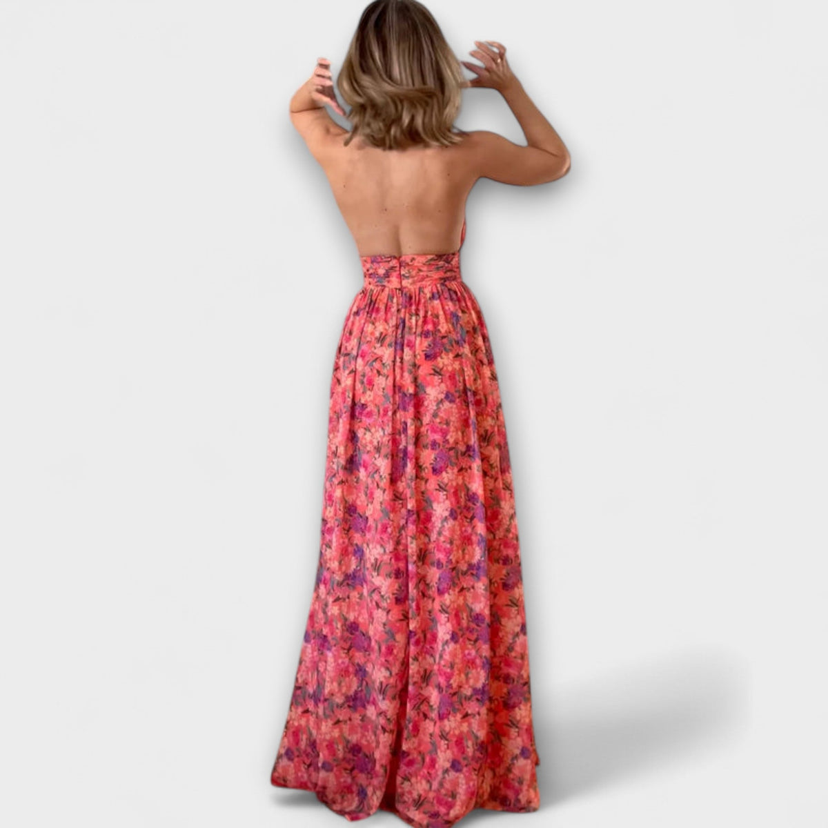 Style200™ | Nortrud Floral Print Backless Maxi Dress for Special Occasions