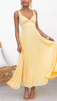 Mia™ | Yellow V-Neck Pleated Maxi Dress for Special Occasions