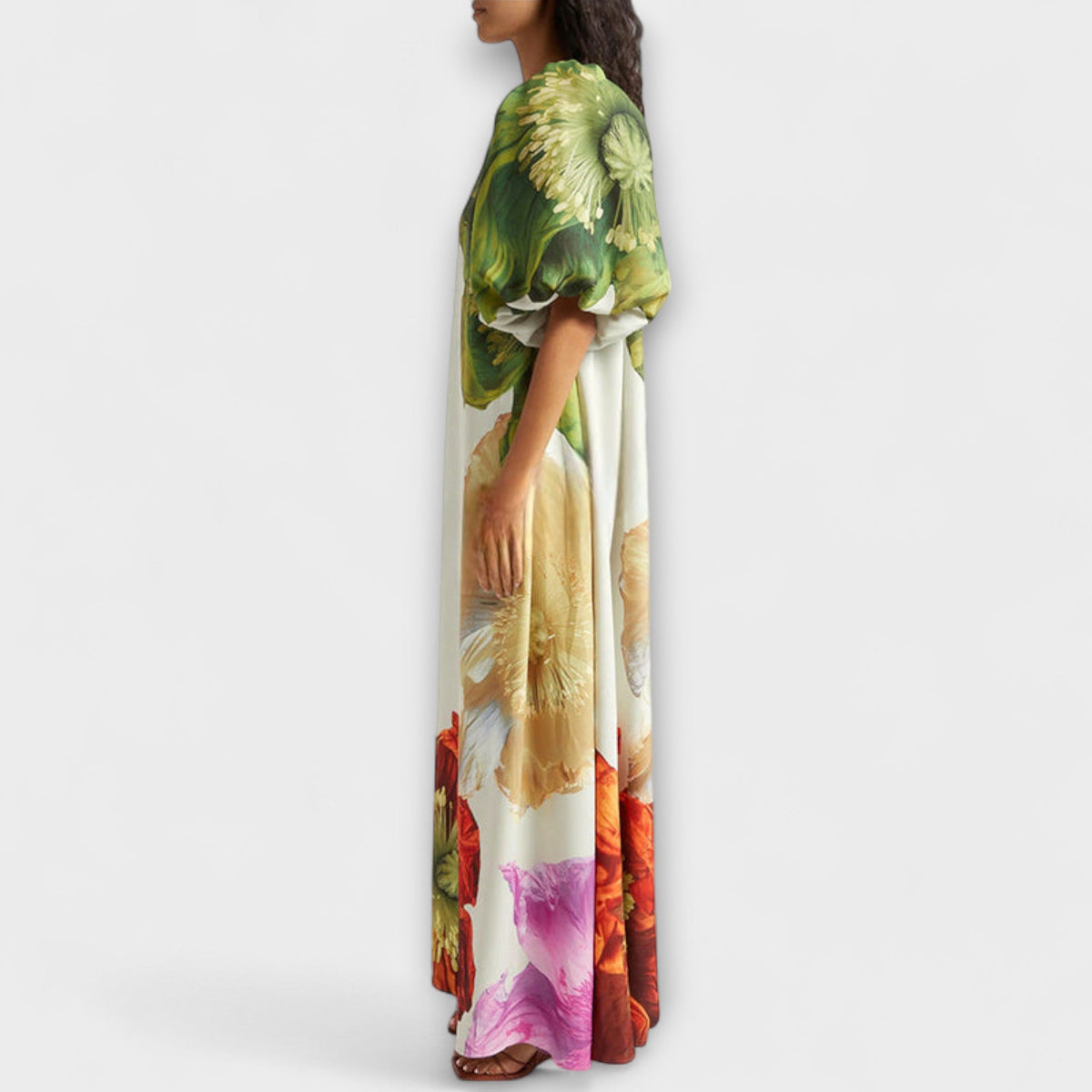 Style200™ | Floral Maxi Dress with Asymmetrical Neckline for Special Occasions