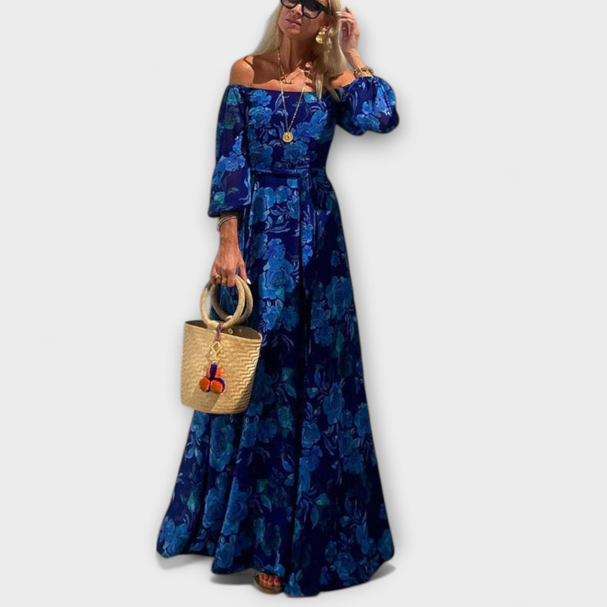 Style200™ | Juniper - Floral Off-Shoulder Smocked Maxi Dress for Beach Getaways
