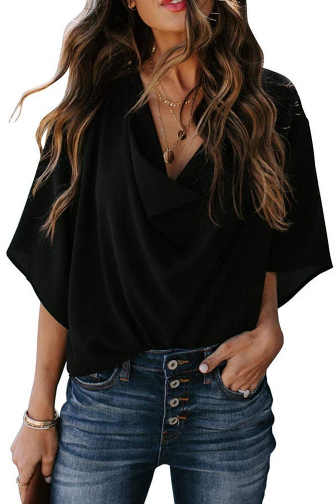 Vera™ | Women's Draped Cowl Neck Batwing Sleeve Blouse