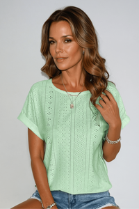 Pearl™ | Women's Eyelet Embroidered Crew Neck Short Sleeve Top