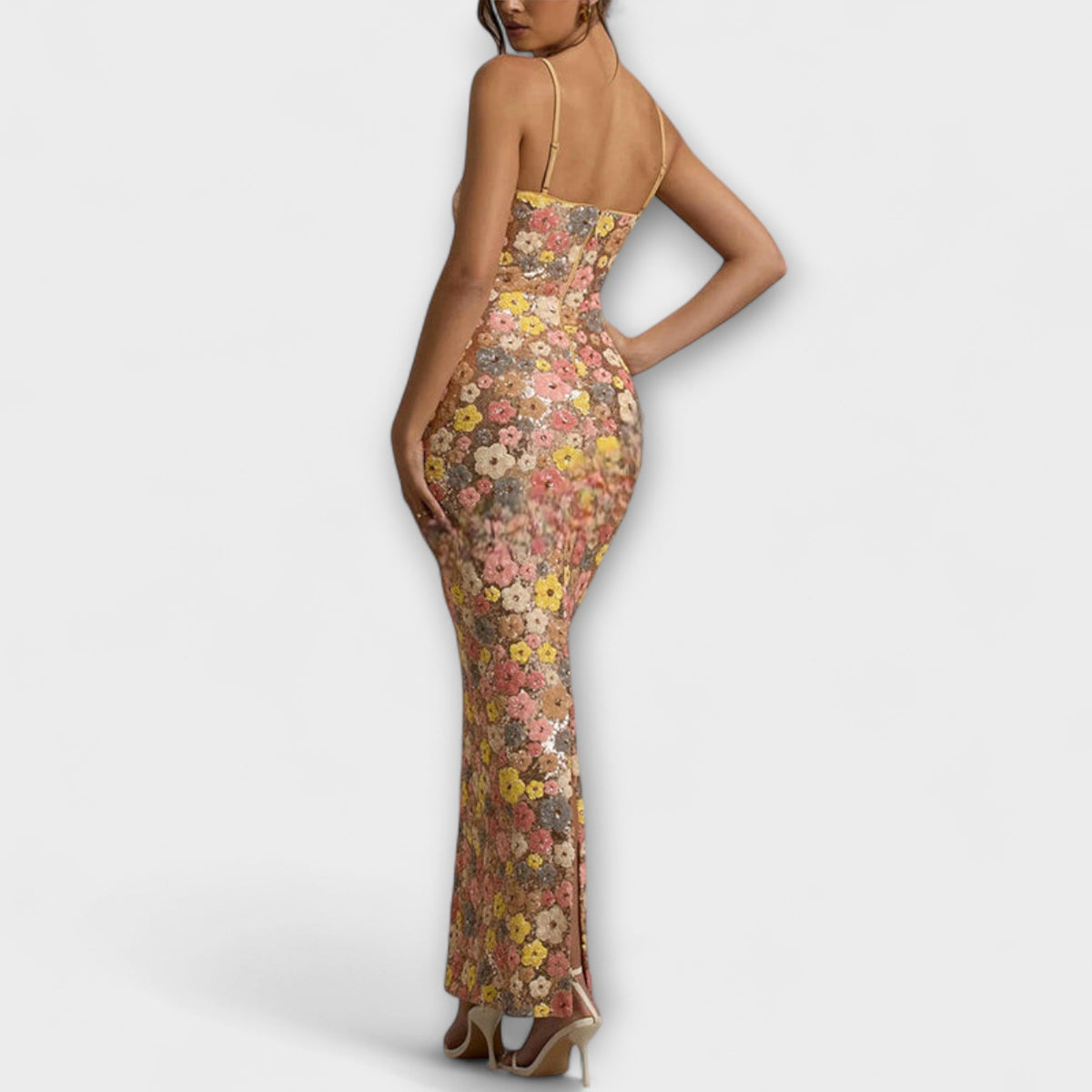 Style200™ | Oakley 80s Style Floral Sequin Maxi Dress for Special Occasions