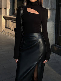 Ravena™ | Women's Turtleneck Cutout Top Long Sleeve Fitted Going Out Top