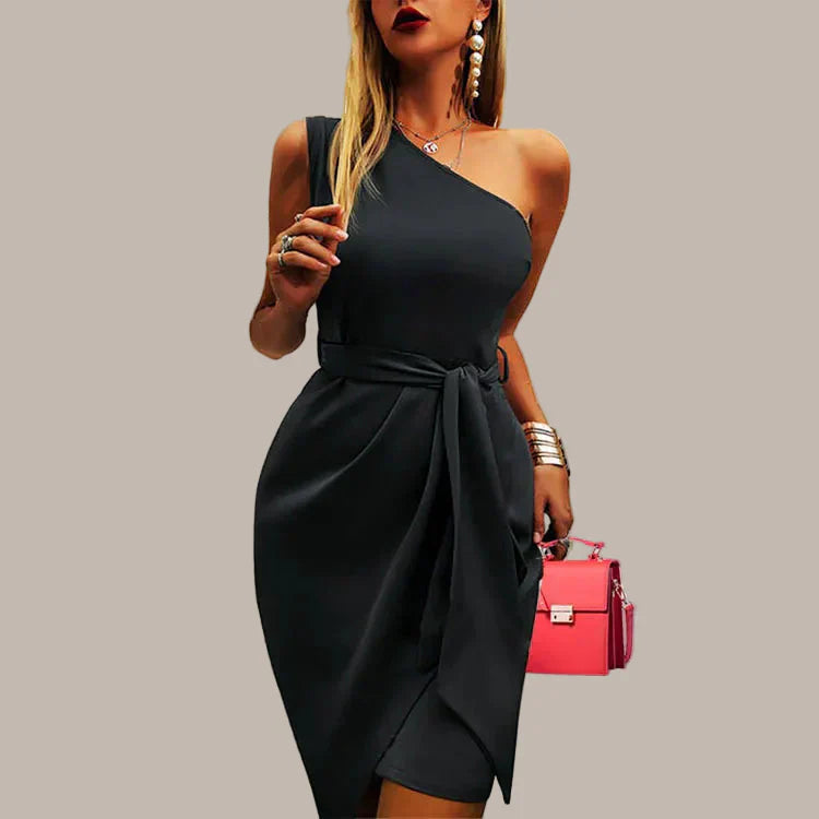 Sasha™ | Chic One Shoulder Midi Dress for Elegant Evenings