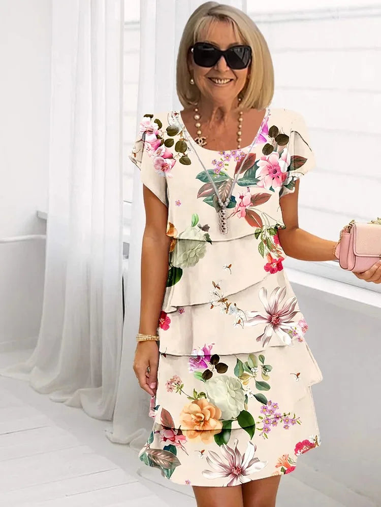 Chantal | Crew Neck Floral Midi Dress