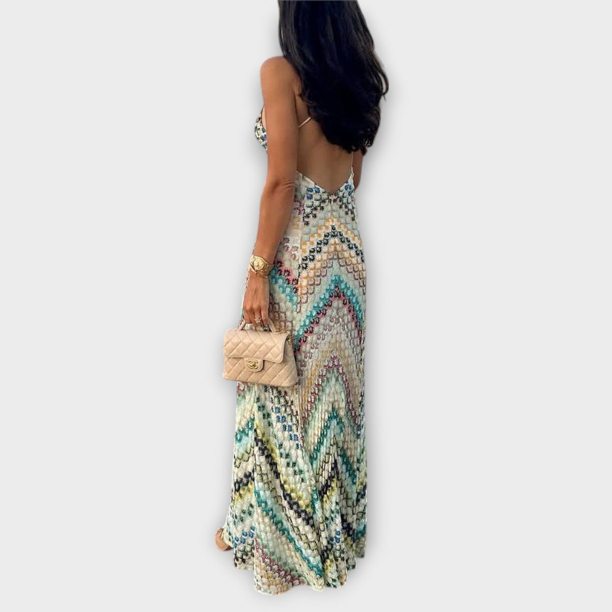 Style200™ | Remi - Missoni Vibrant Herringbone Maxi Dress for Any Occasion