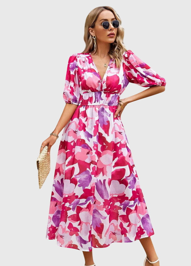 Style200™ | Chic Floral Midi Dress for Any Occasion