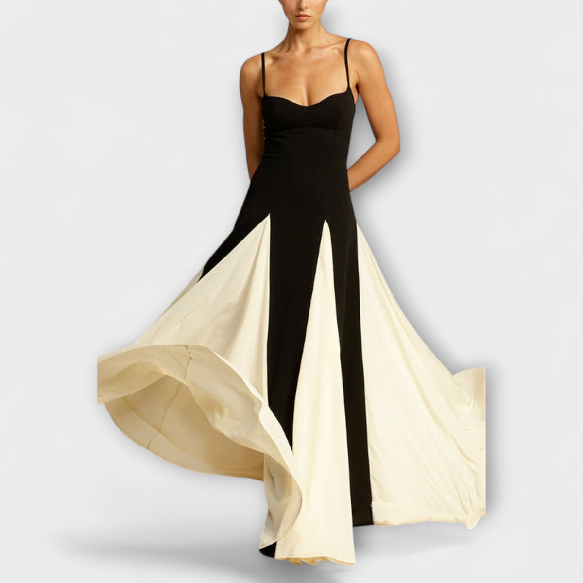 Style200™ | Ember - A-Line Maxi Dress with Tulle Panels for Special Occasions