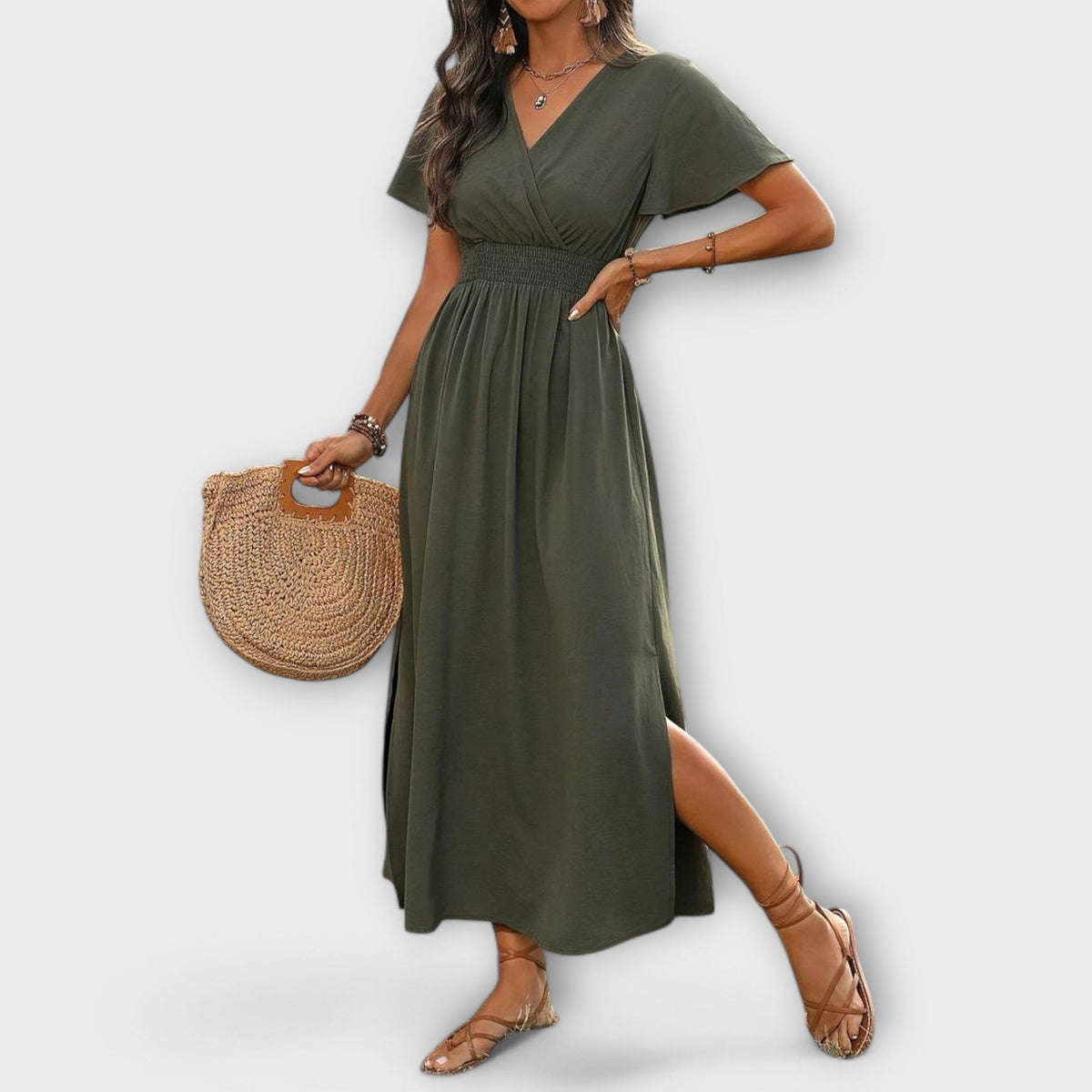 Style200™ | Heather - Boho V-Neck Long Sleeve Dress for Every Occasion