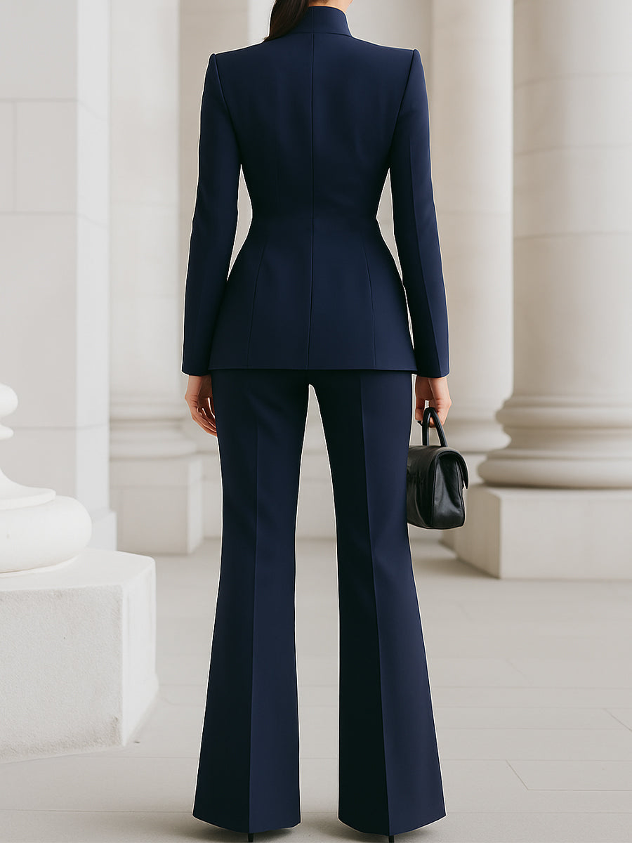 Celeste™ | Women's Stand Collar Blazer & Wide Leg Pants Suit Set