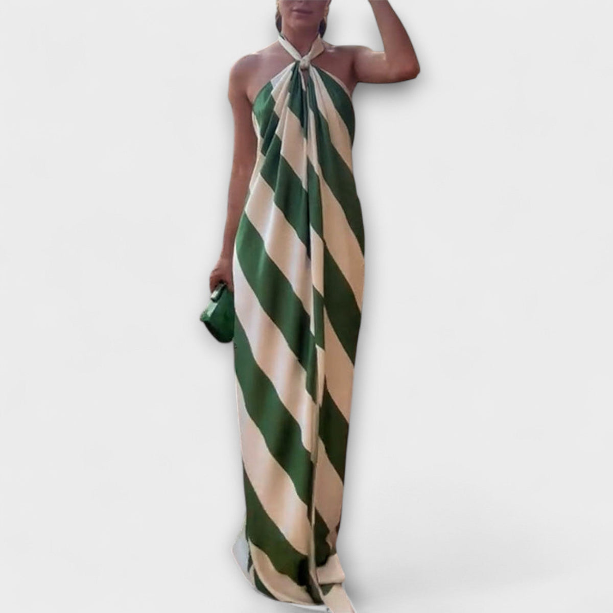 Style200™ | Chic Striped Halter Backless Maxi Dress for Events