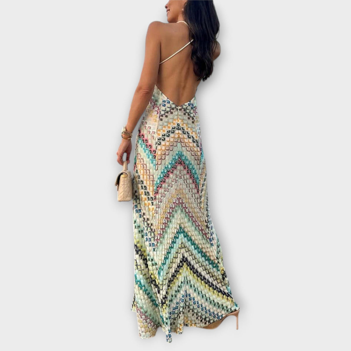 Style200™ | Remi - Missoni Vibrant Herringbone Maxi Dress for Any Occasion