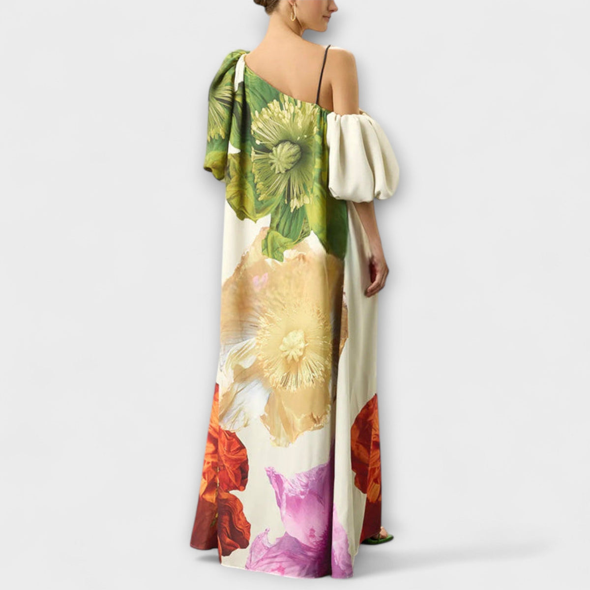 Style200™ | Floral Maxi Dress with Asymmetrical Neckline for Special Occasions