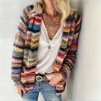Camille | Knit Cardigan with Multicolor Stripe Pattern